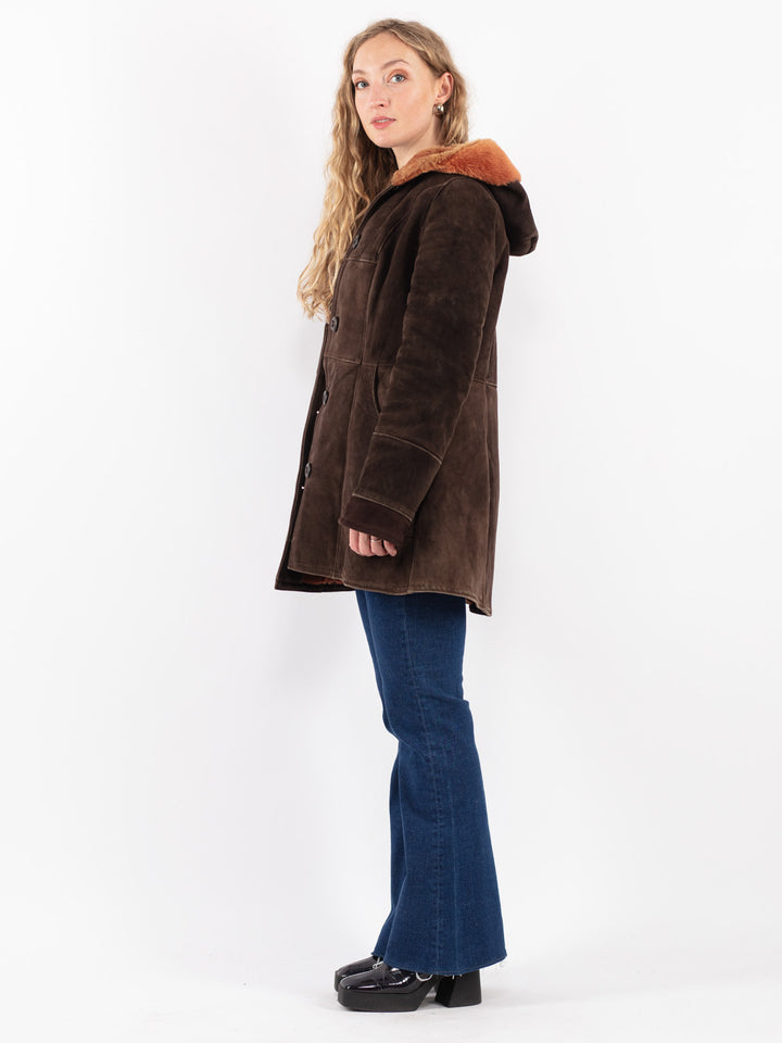 Vintage 70's Women Sheepskin Coat in Brown