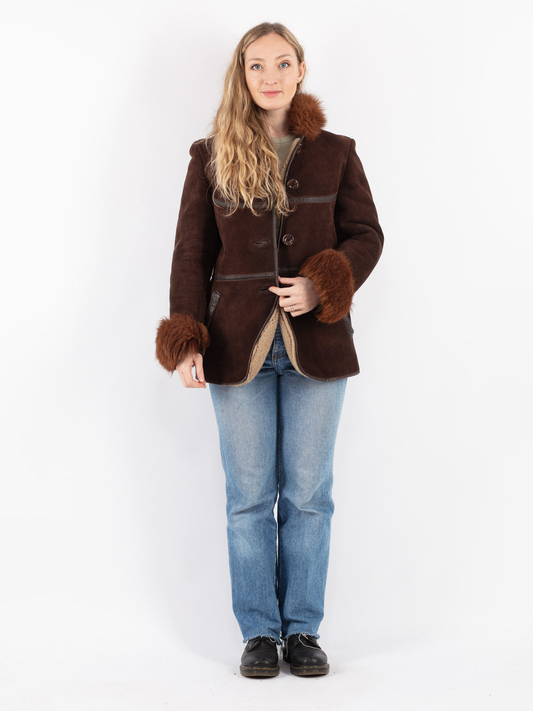 Vintage 70's Women Sheepskin Coat in Brown