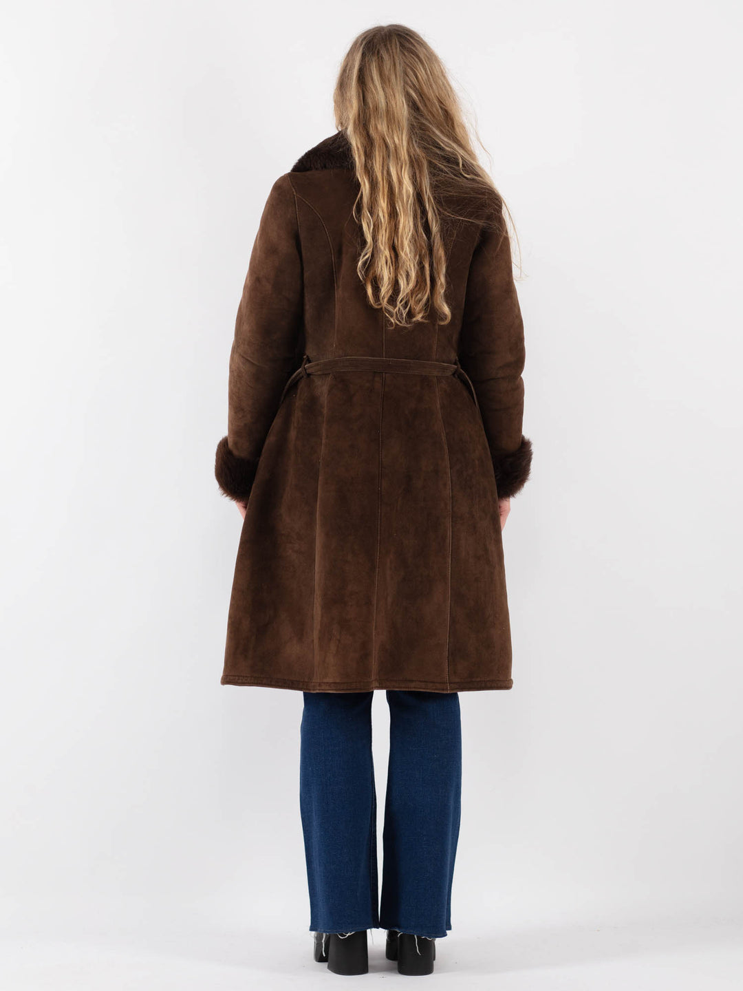 Vintage 70's Women Sheepskin Shearling Coat in BrownV9419