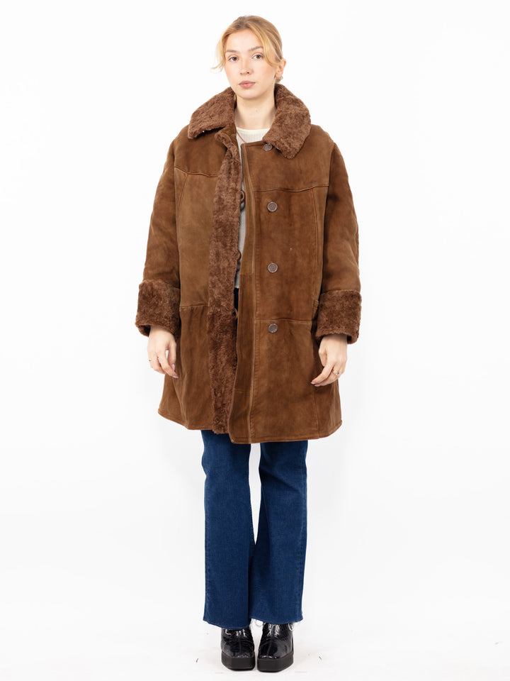 Vintage 70's Women Sheepskin Coat in Brown