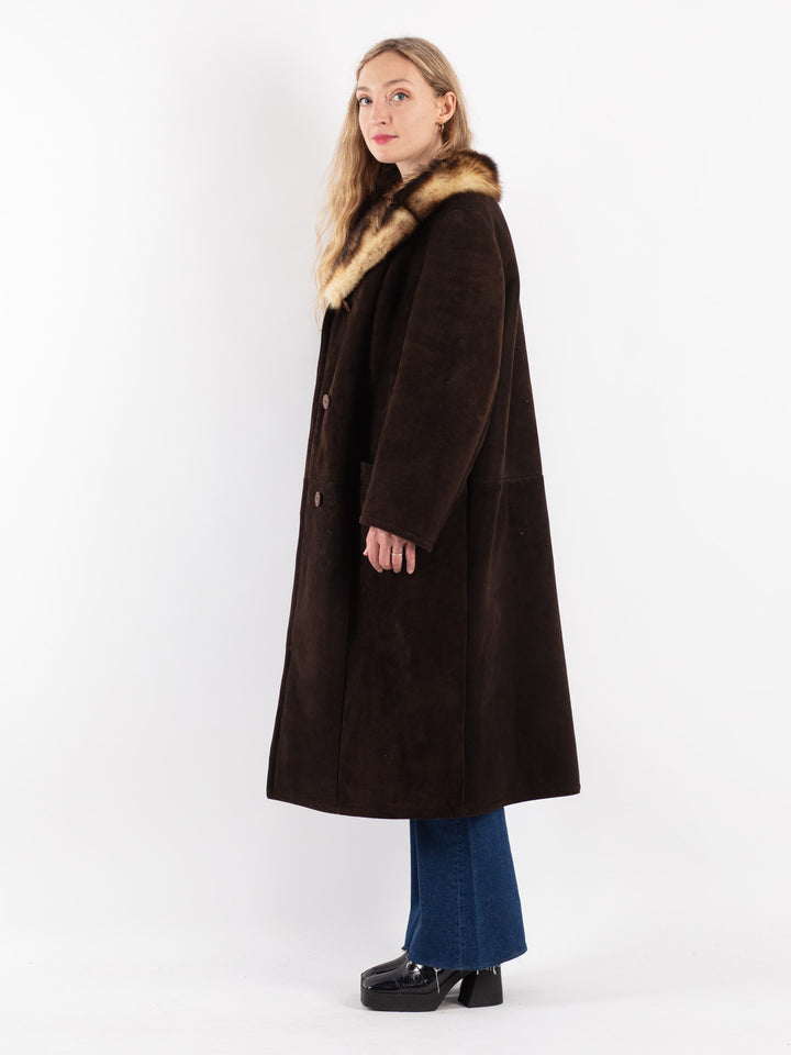 Vintage 70's Women Sheepskin Coat in Brown