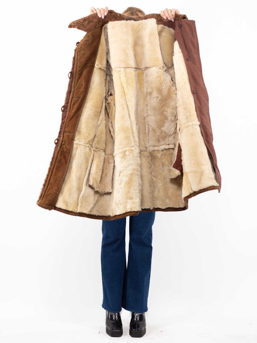 Vintage 70's Women Sheepskin Coat in Brown