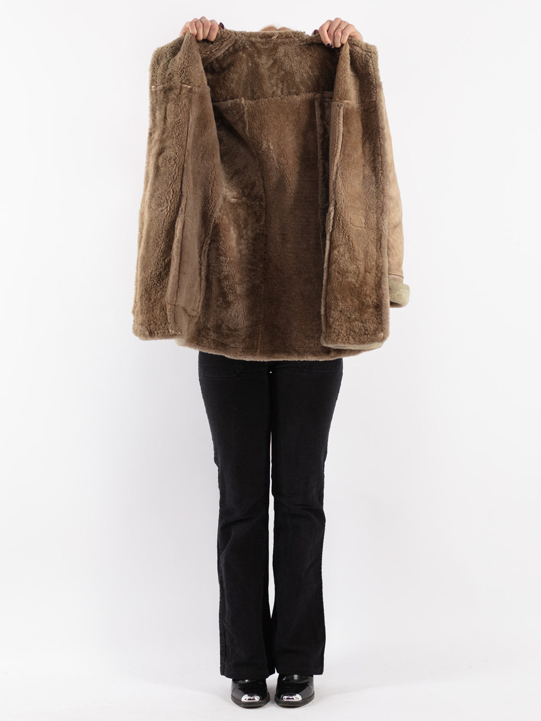 Vintage 70's Women Hooded Sheepskin Coat in Beige