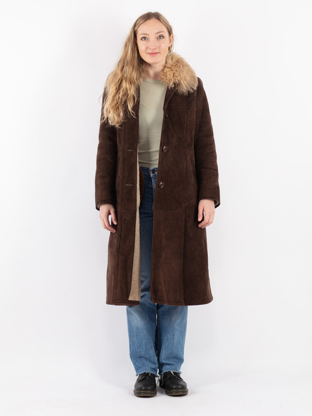 Vintage 70's Women Sheepskin Coat in Brown