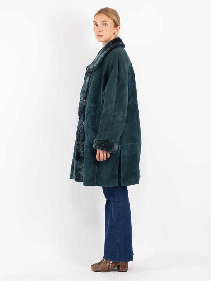 Vintage 70's Women Sheepskin Coat in Blue