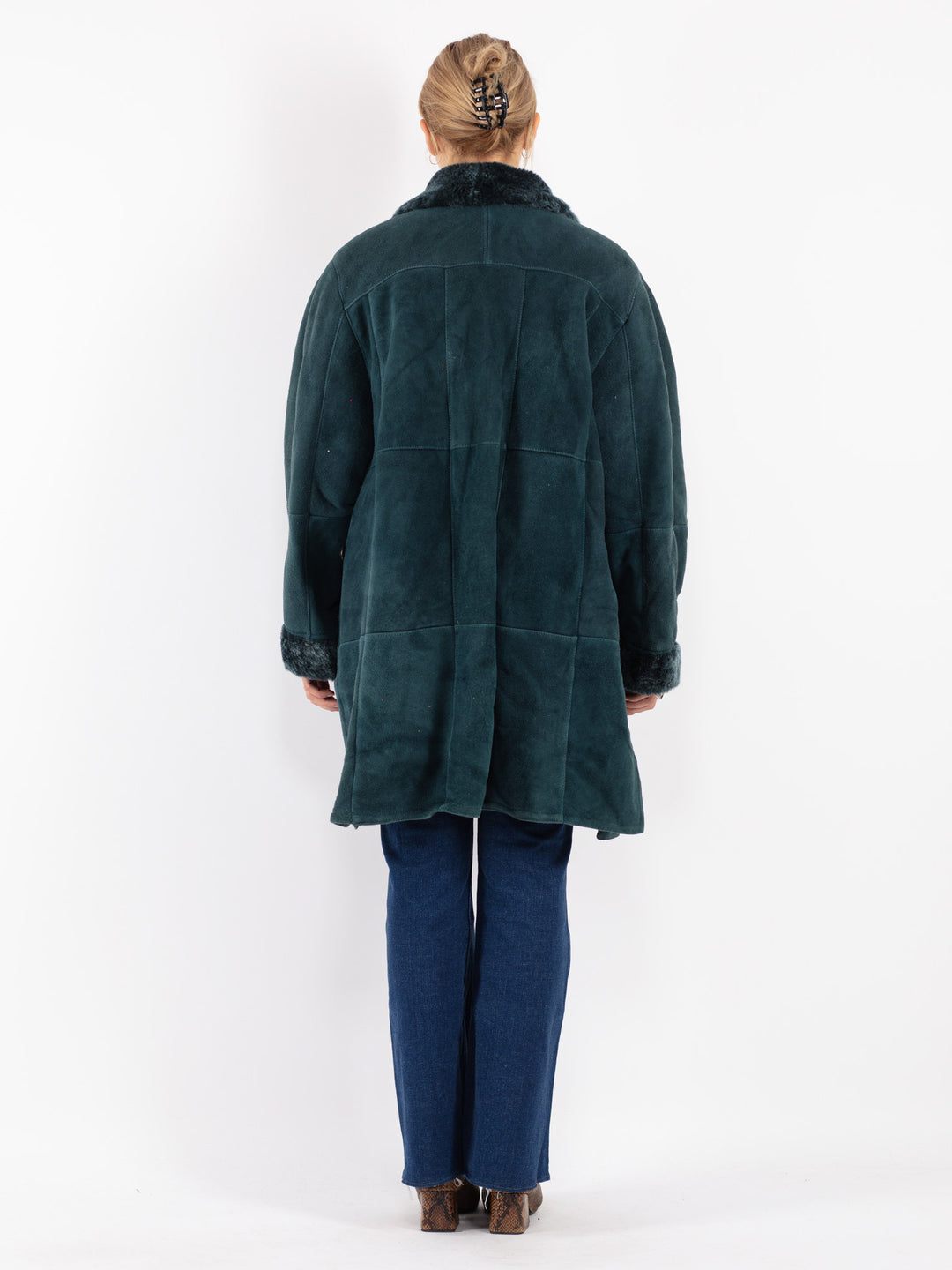 Vintage 70's Women Sheepskin Coat in Blue