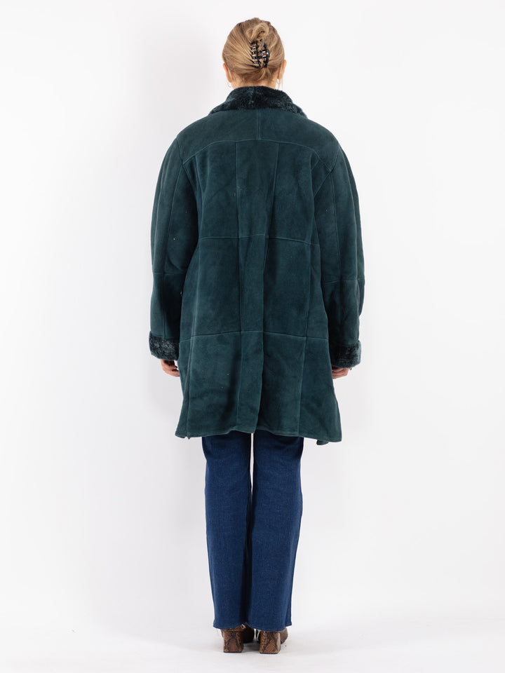 Vintage 70's Women Sheepskin Coat in Blue