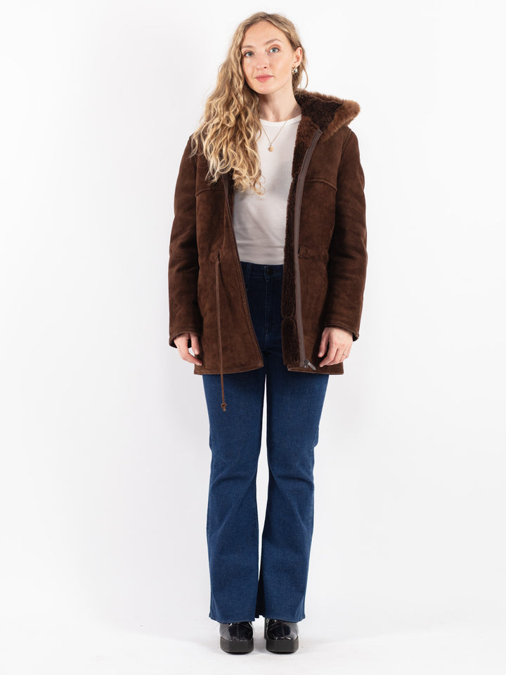 Vintage 70's Women Sheepskin Coat in Brown