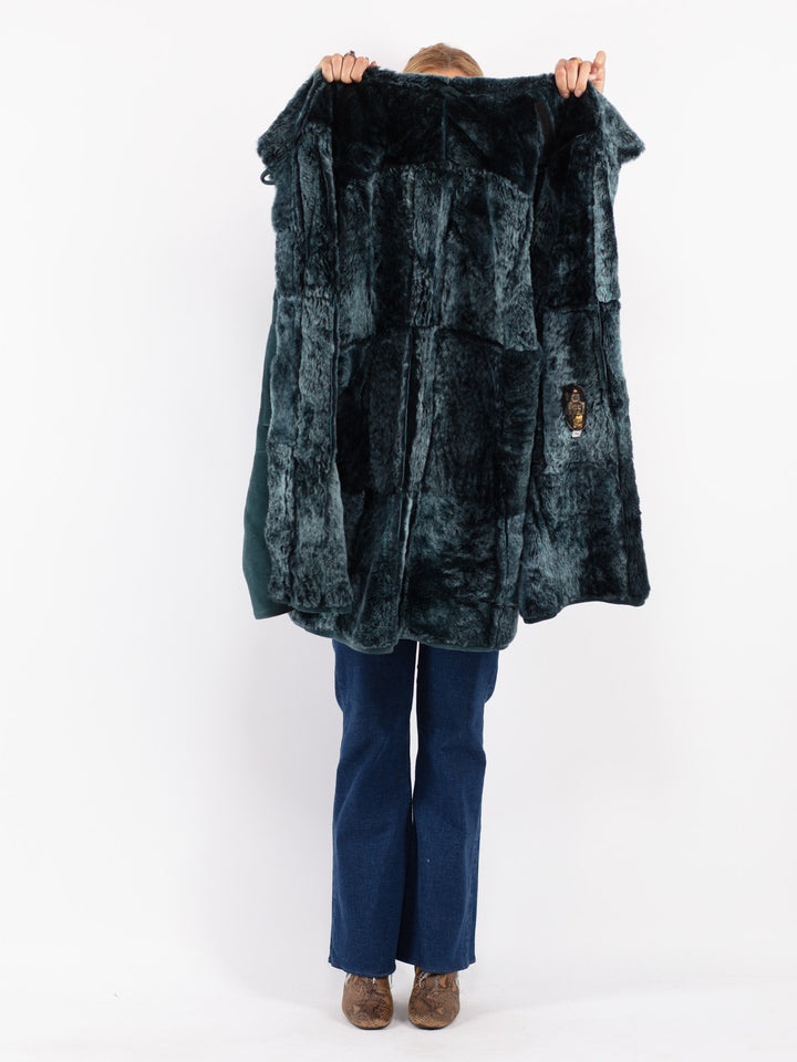 Vintage 70's Women Sheepskin Coat in Blue