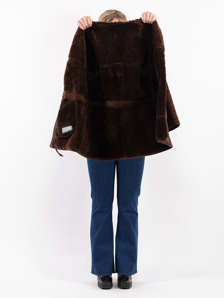 Vintage 70's Women Sheepskin Coat in Brown