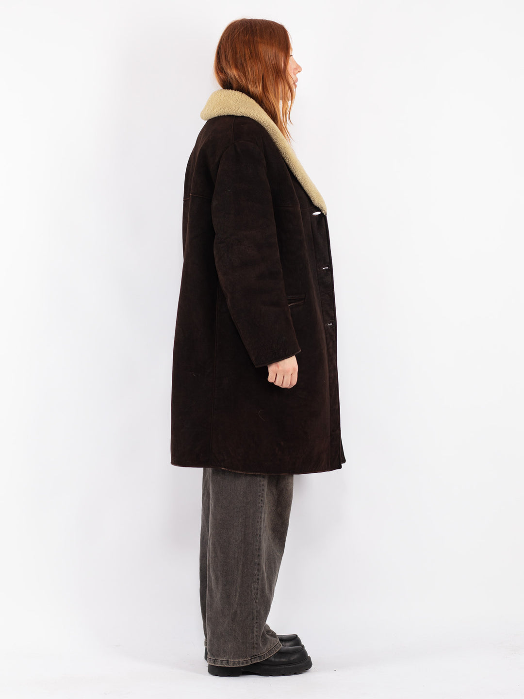 Vintage 70's Women Sheepskin Coat in Brown