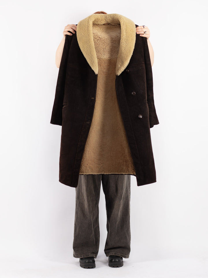 Vintage 70's Women Sheepskin Coat in Brown