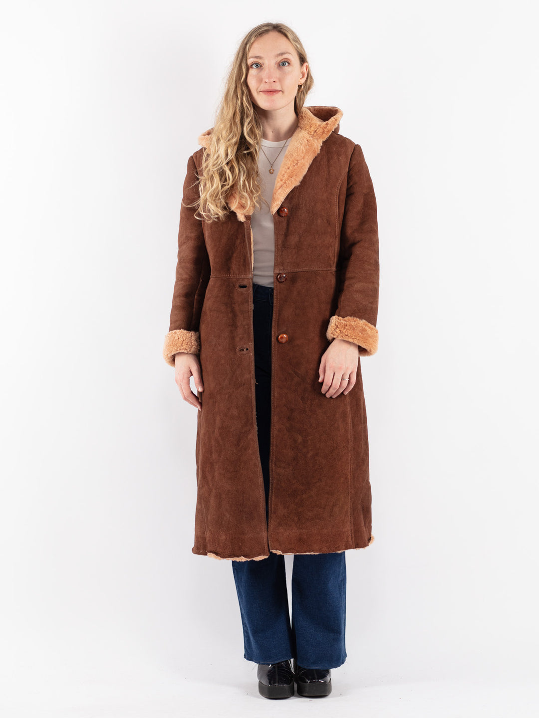 Vintage 70's Women Sheepskin Coat in Brown