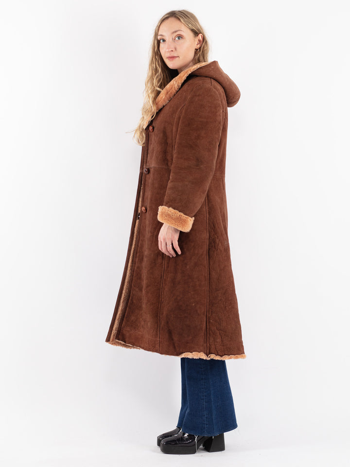 Vintage 70's Women Sheepskin Coat in Brown