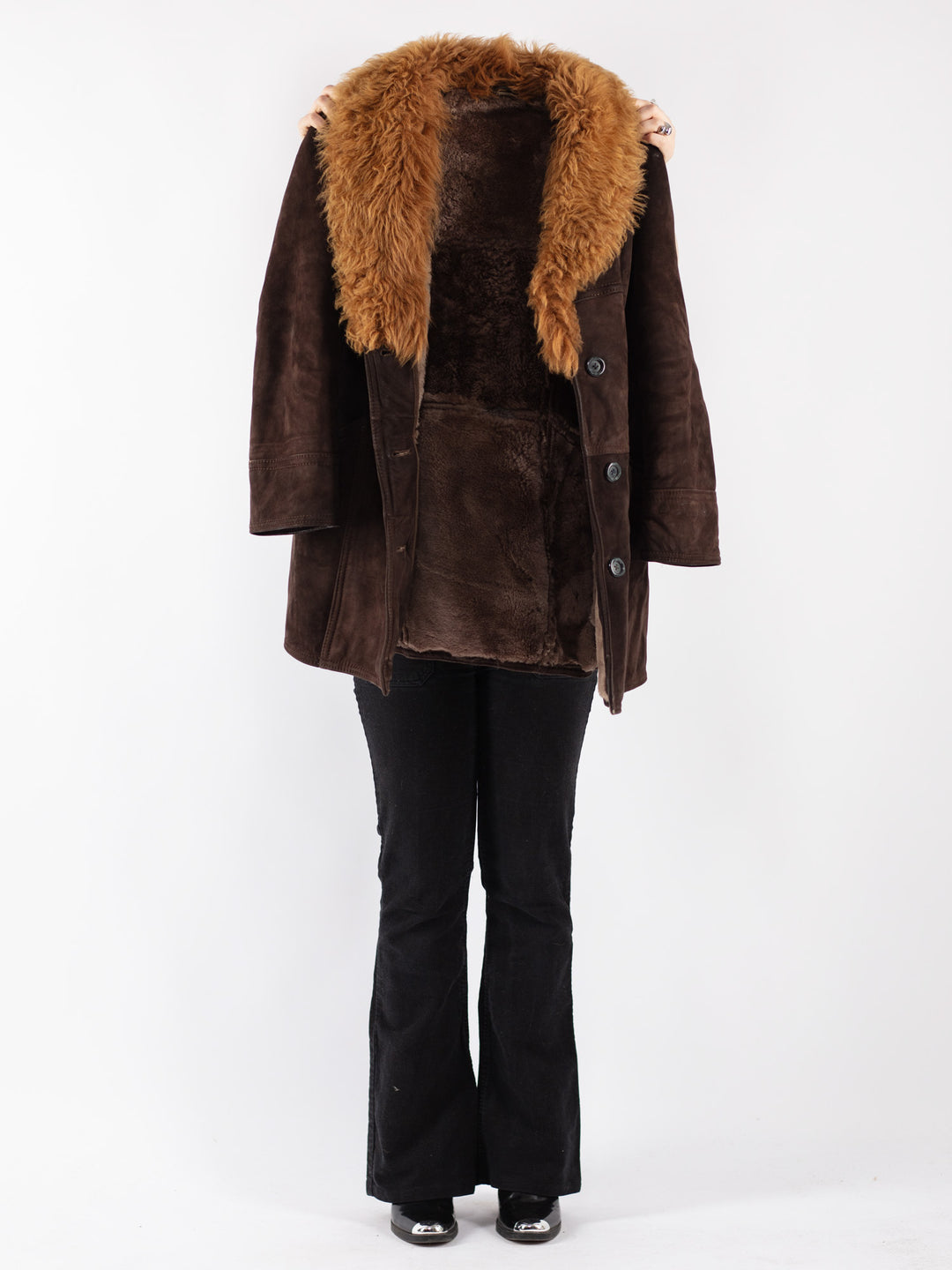 Vintage 70's Women Sheepskin Shearling Coat in Brown
