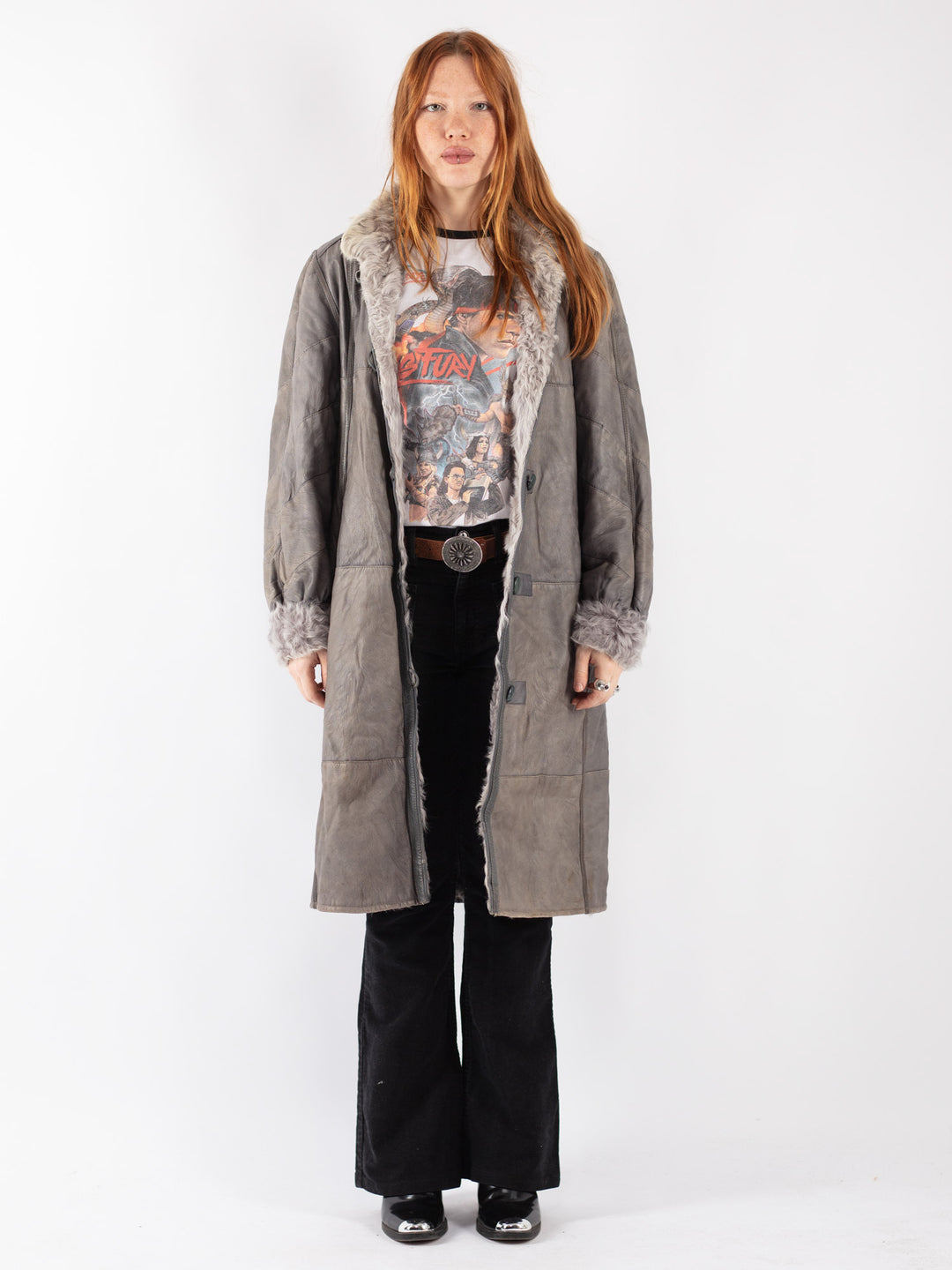 Vintage 70's Women Sheepskin Coat in Gray