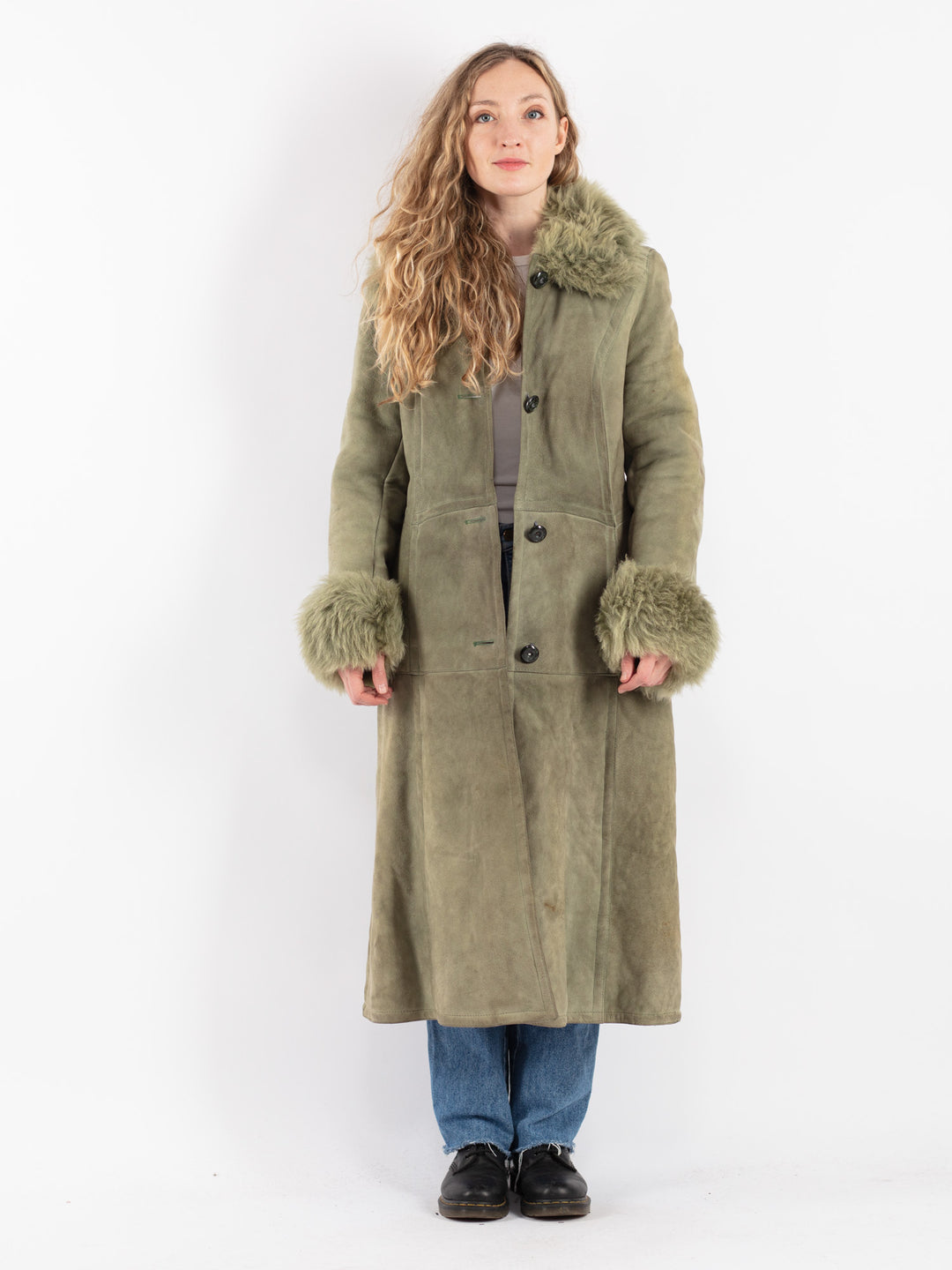 Vintage 70's Women Sheepskin Coat in Green