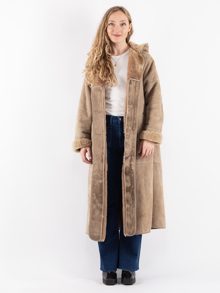 Vintage 70's Women Sheepskin Coat in Beige