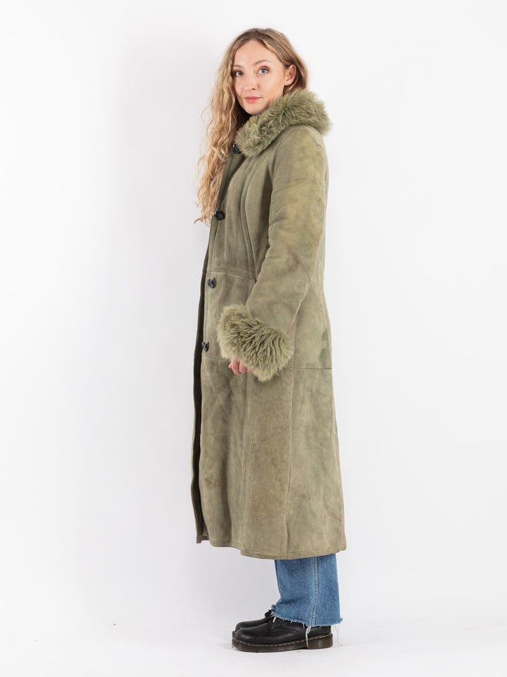 Vintage 70's Women Sheepskin Coat in Green