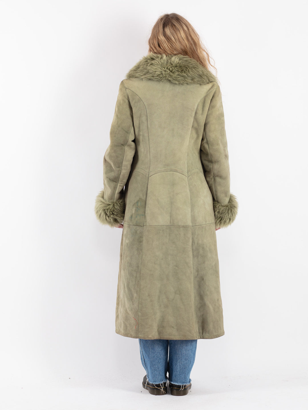 Vintage 70's Women Sheepskin Coat in Green