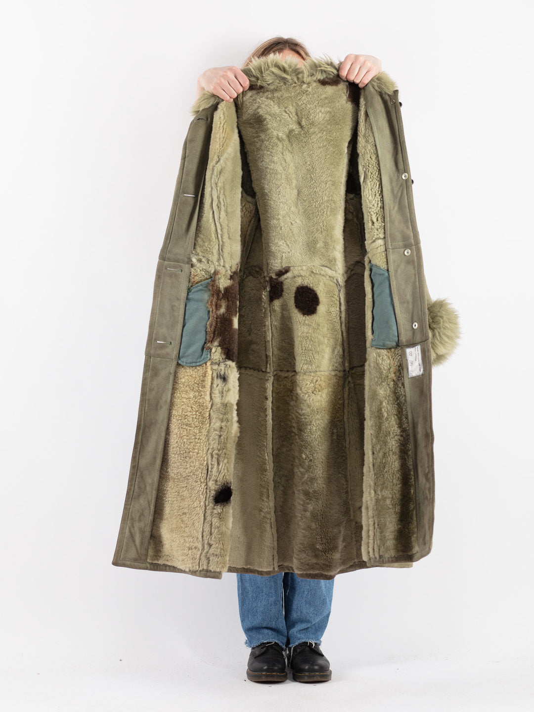 Vintage 70's Women Sheepskin Coat in Green