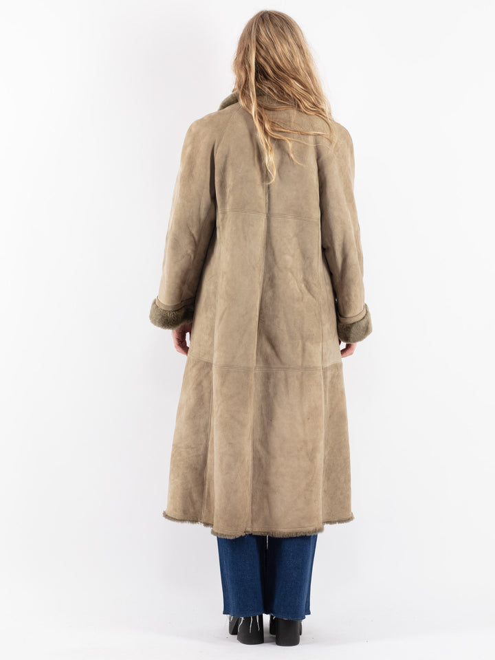 Vintage 70's Women Sheepskin Coat in Green