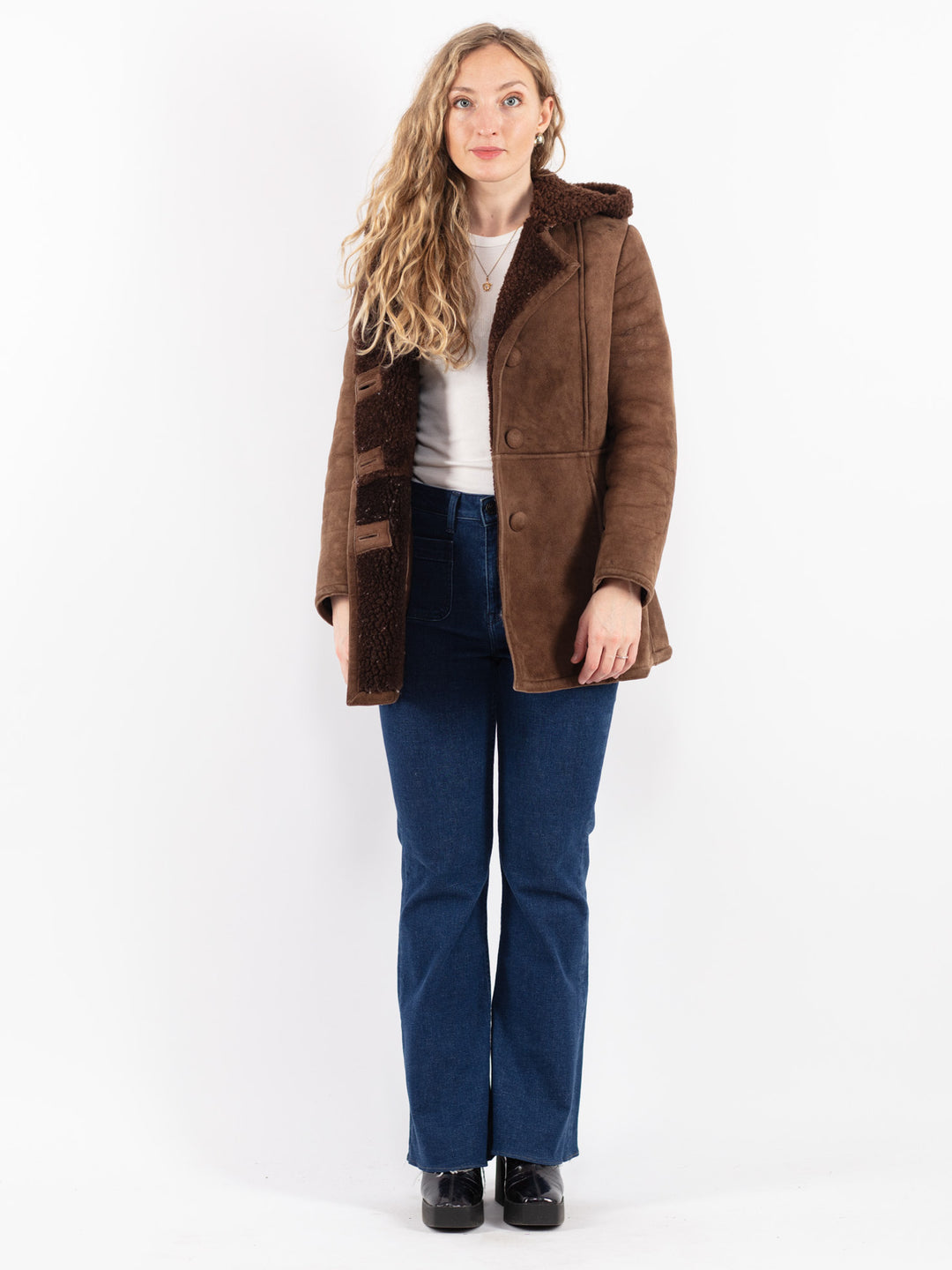 Vintage 70's Women Sheepskin Coat in Brown