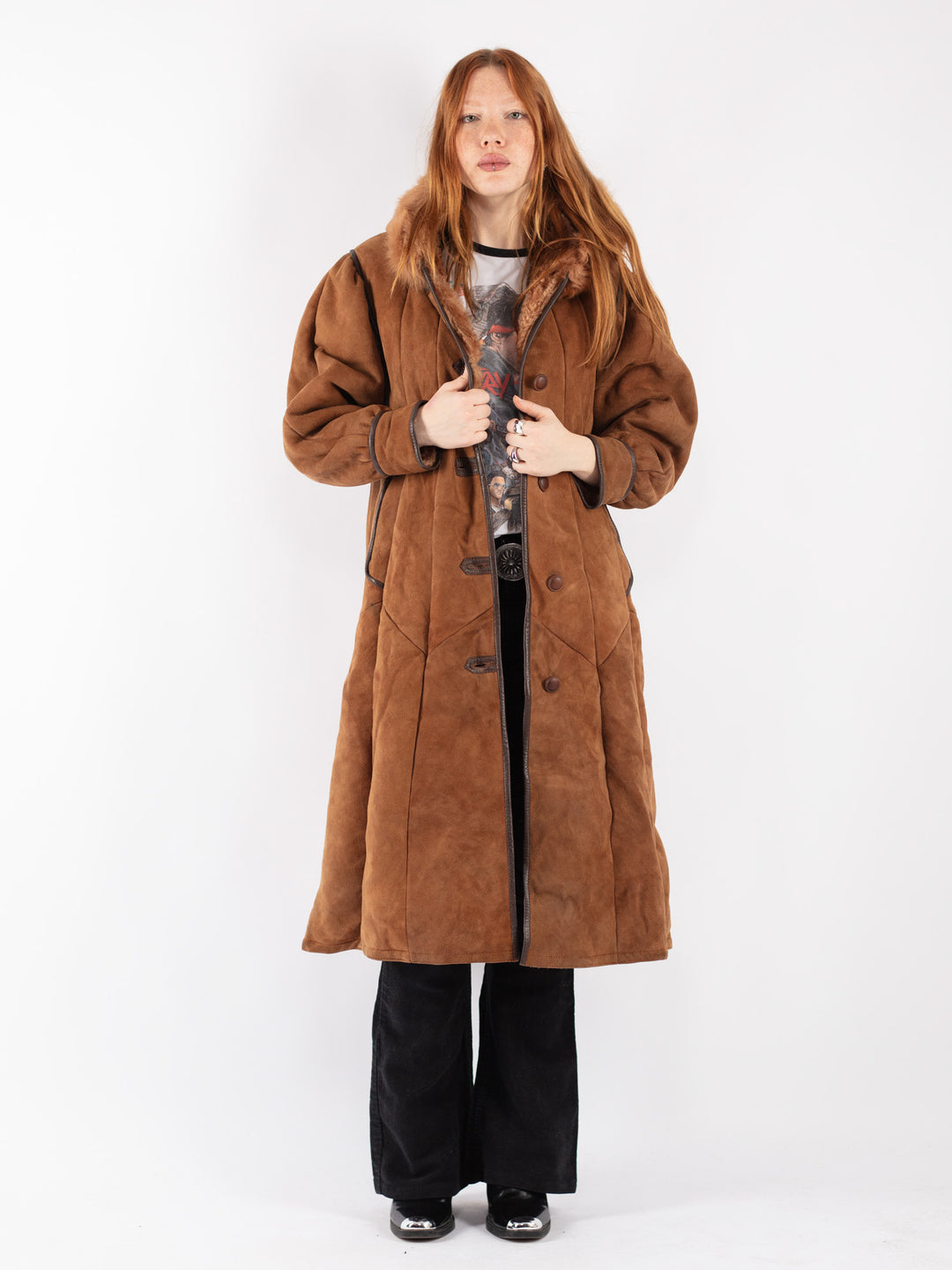 Vintage 70's Women Sheepskin Coat in Brown