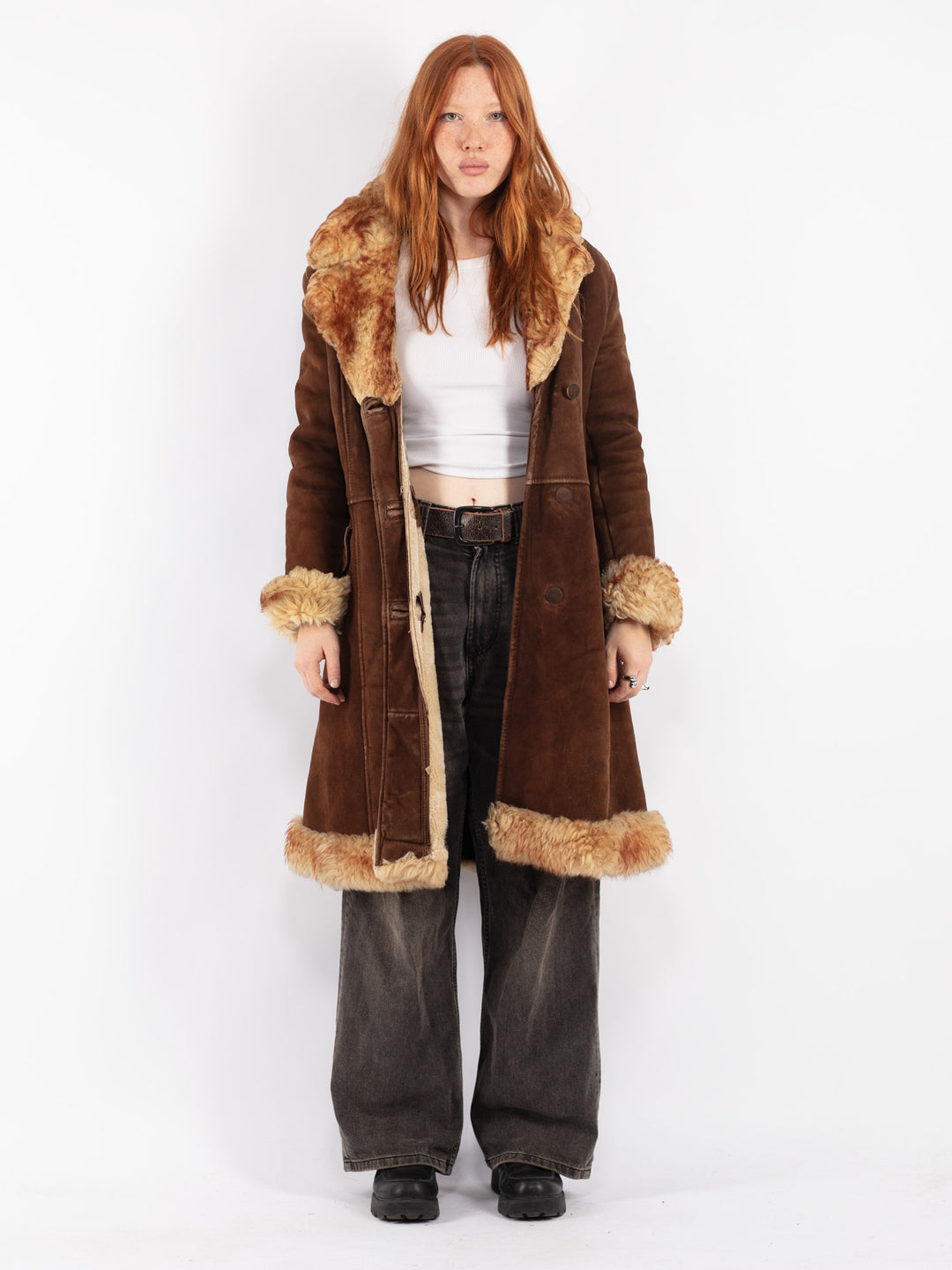 Vintage 70's Women Sheepskin Coat in Brown