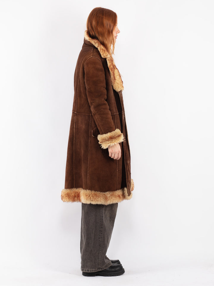 Vintage 70's Women Sheepskin Coat in Brown