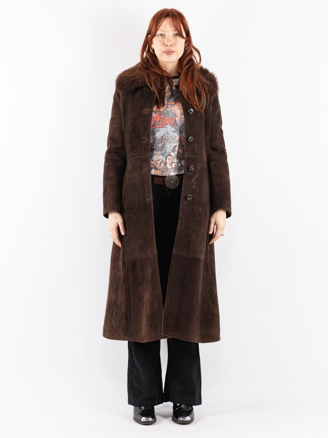 Vintage 70's Women Sheepskin Coat in Brown