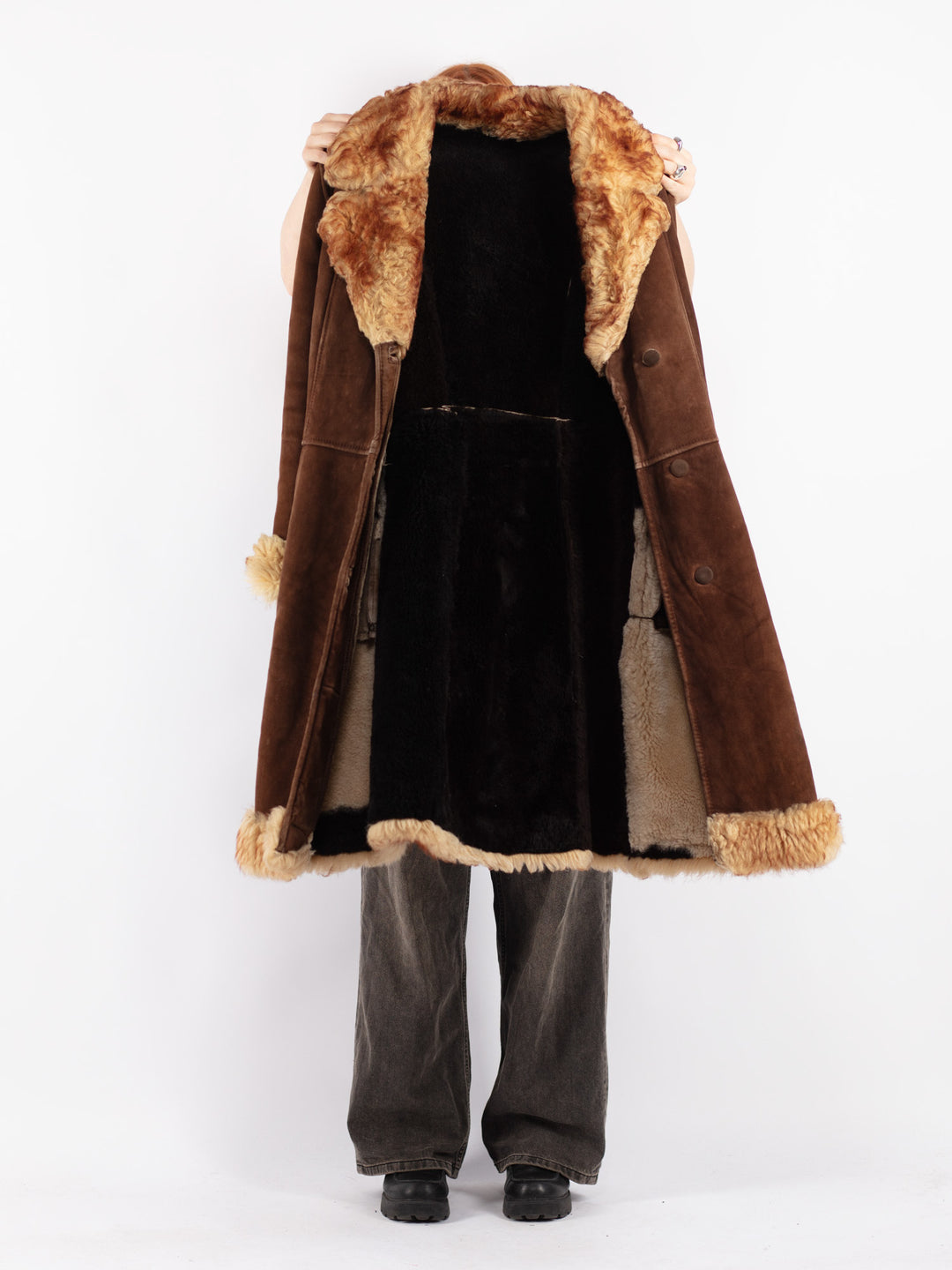 Vintage 70's Women Sheepskin Coat in Brown