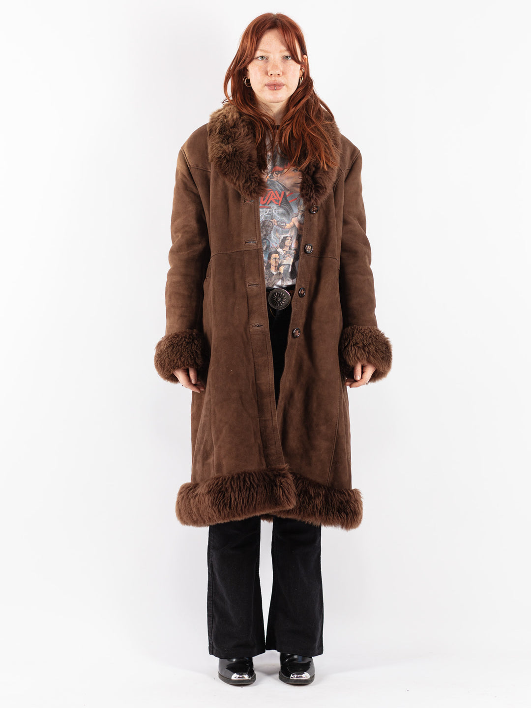 Vintage 70's Women Sheepskin Coat in Brown