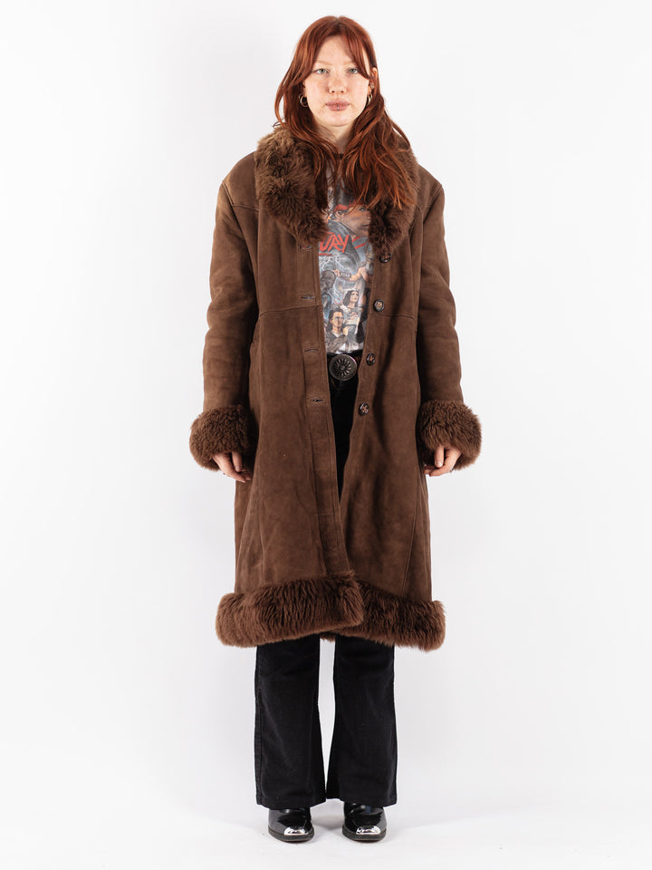 Vintage 70's Women Sheepskin Coat in Brown