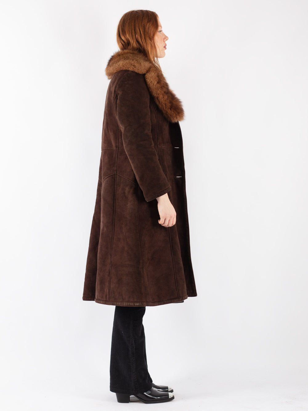 Vintage 70's Women Sheepskin Shearling Coat in Brown