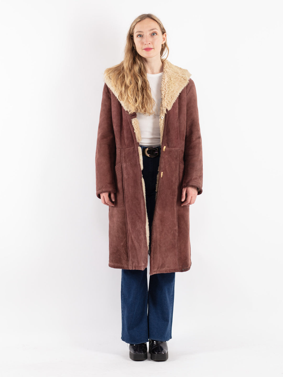 Vintage 70's Women Sheepskin Coat in Brown