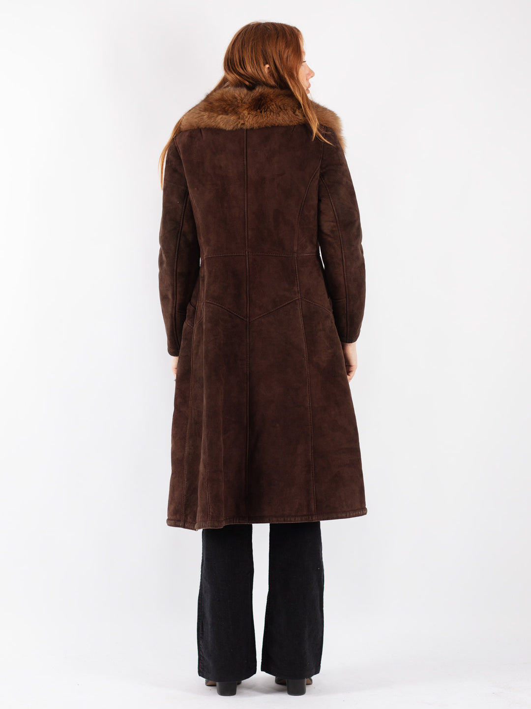 Vintage 70's Women Sheepskin Shearling Coat in Brown