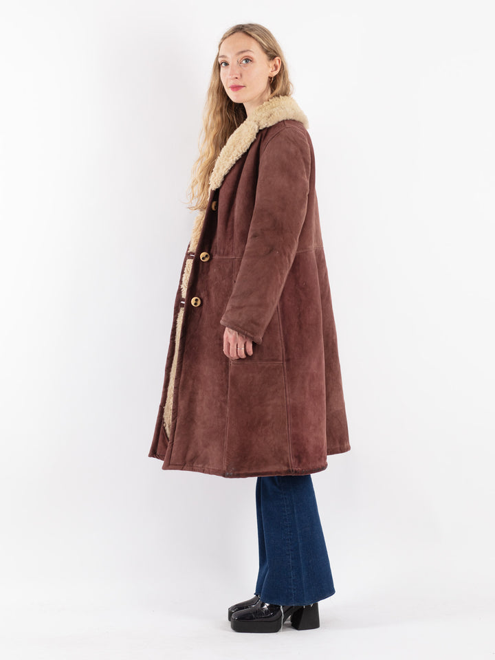 Vintage 70's Women Sheepskin Coat in Brown