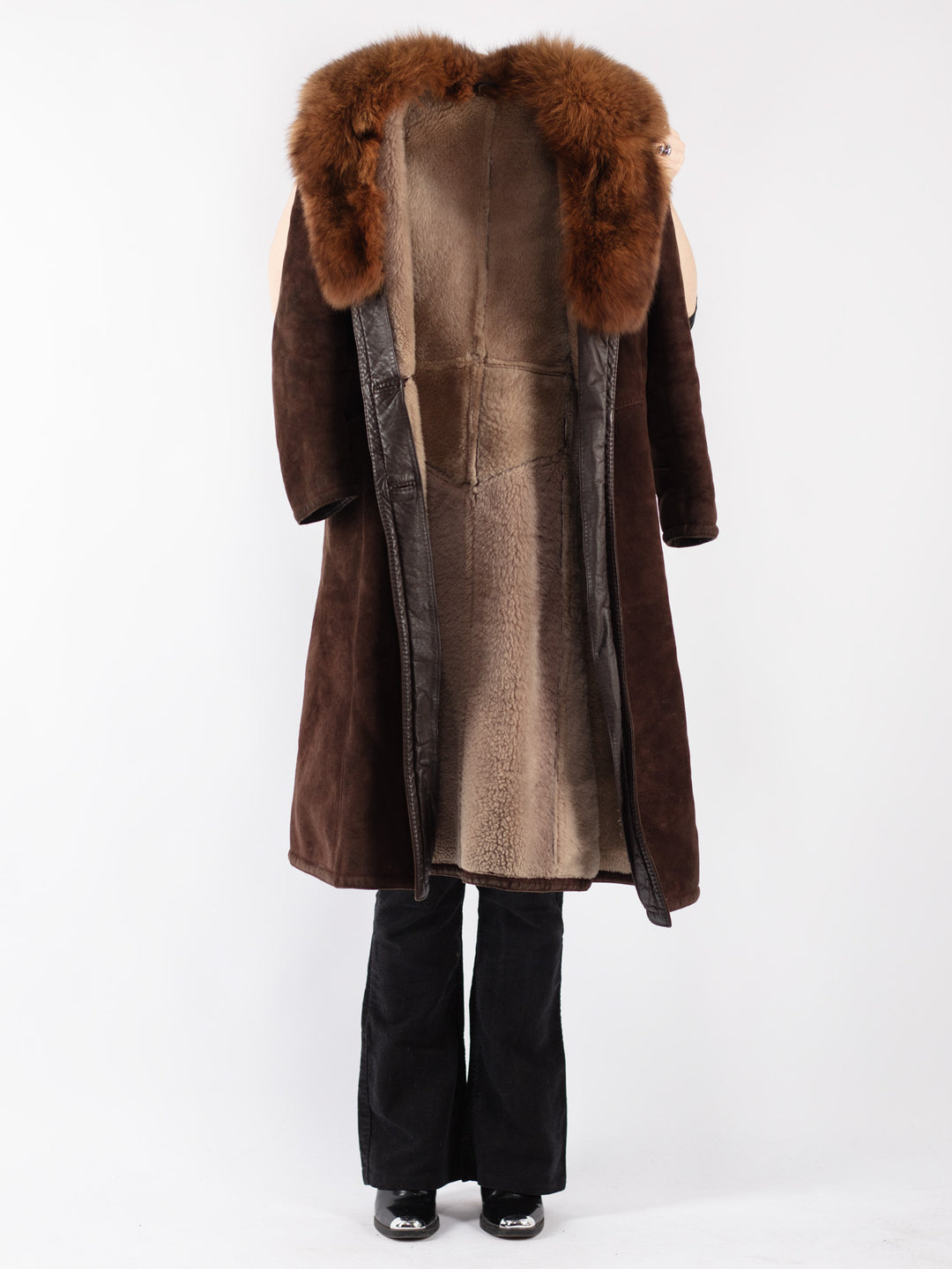Vintage 70's Women Sheepskin Shearling Coat in Brown