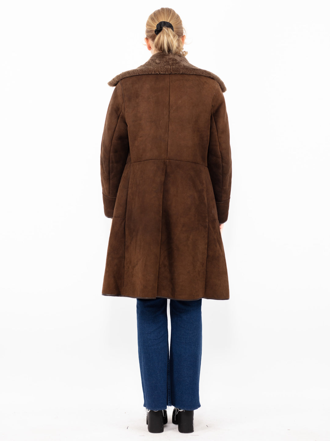 Vintage 70's Women Sheepskin Long Coat in Brown