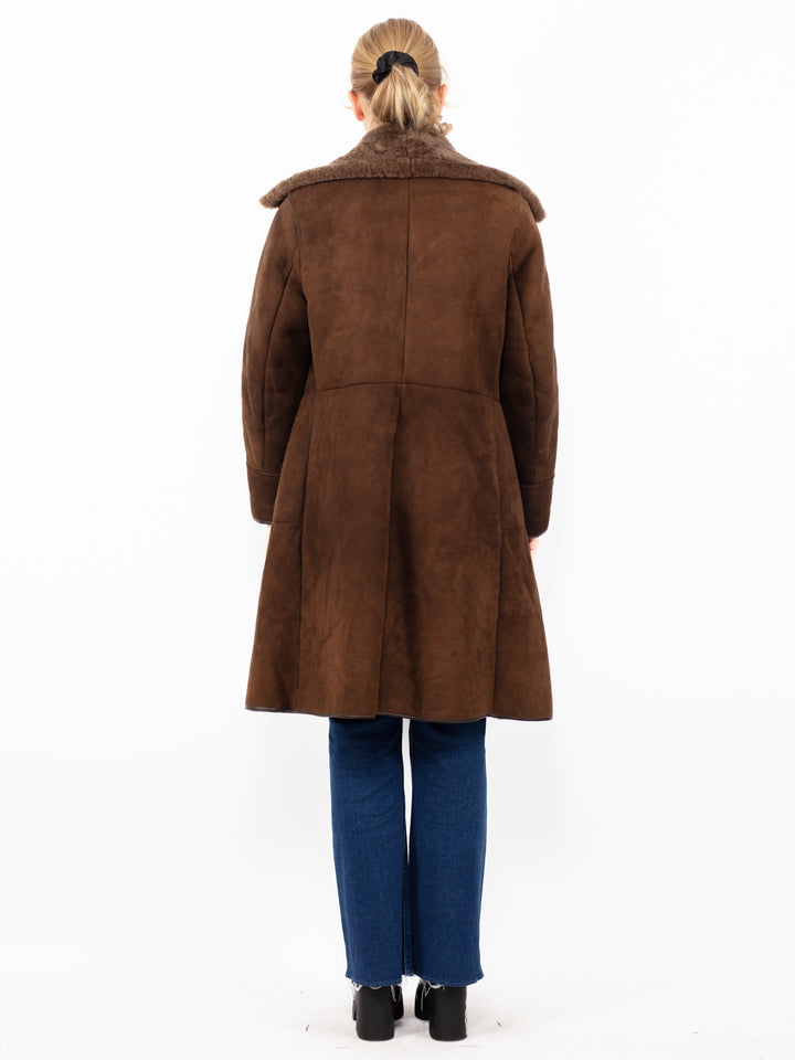 Vintage 70's Women Sheepskin Long Coat in Brown