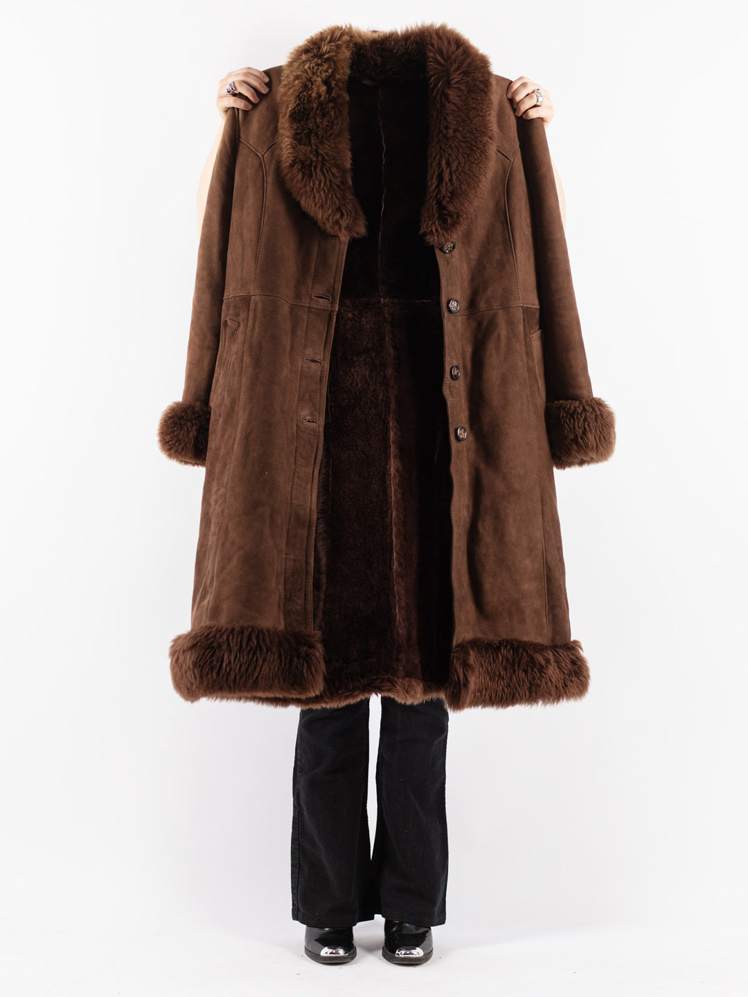 Vintage 70's Women Sheepskin Coat in Brown