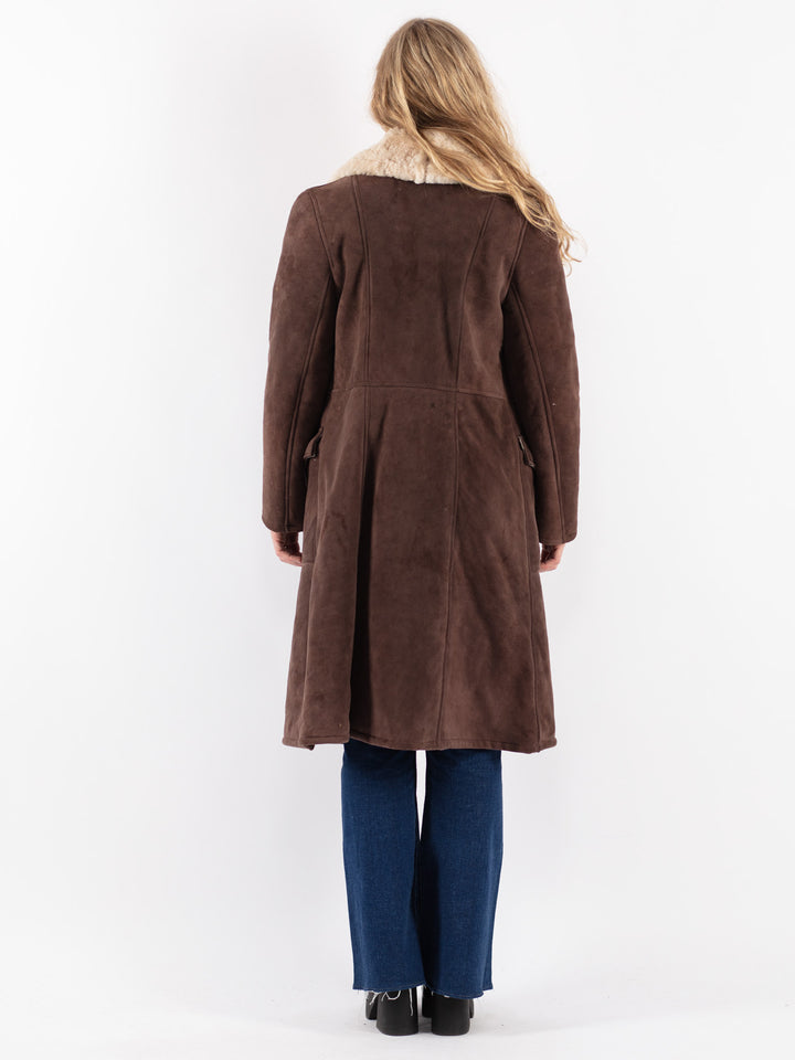 Vintage 70's Women Sheepskin Coat in Brown