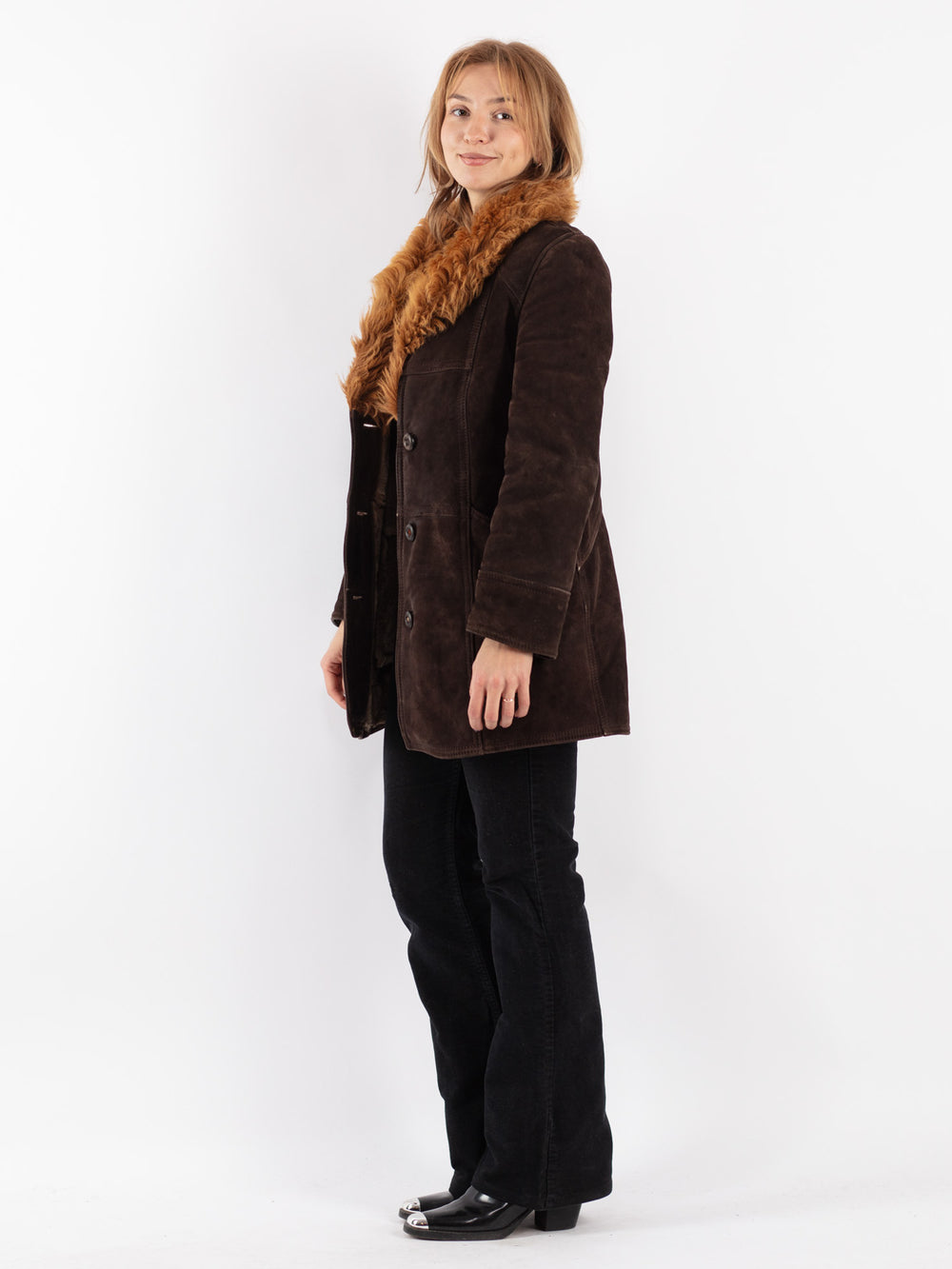 Vintage Women Sheepskin Coat in Brown