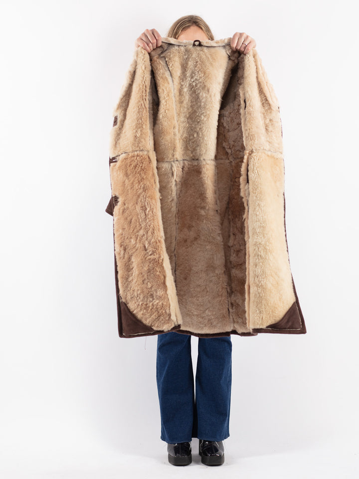 Vintage 70's Women Sheepskin Coat in Brown