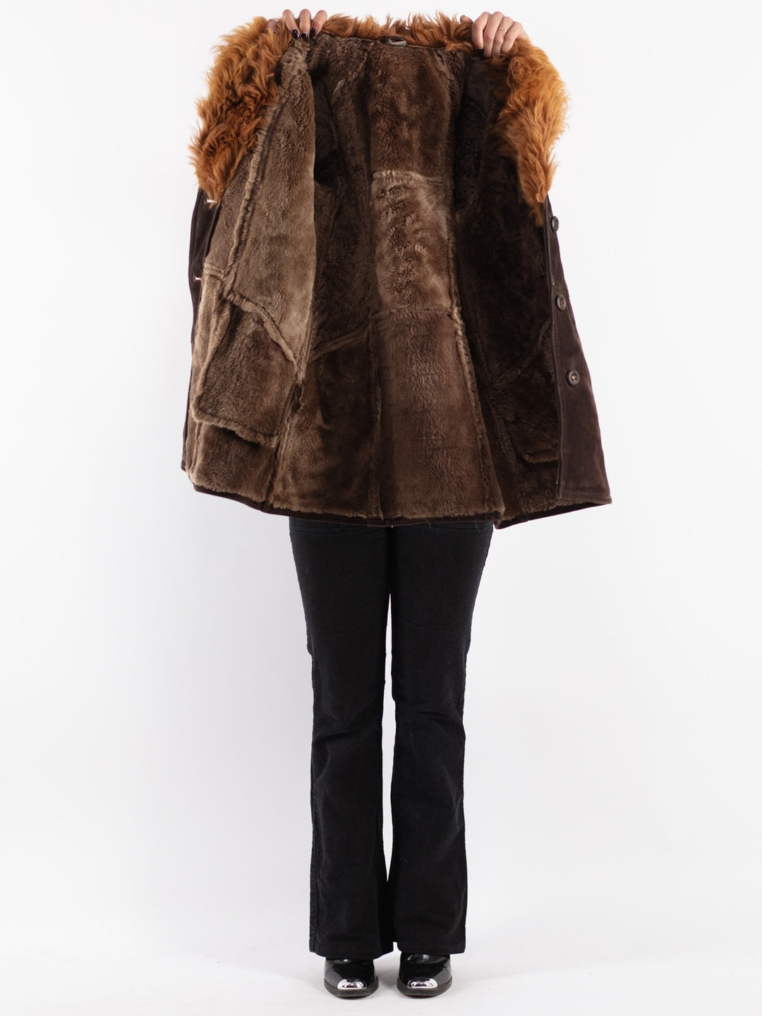 Vintage Women Sheepskin Coat in Brown