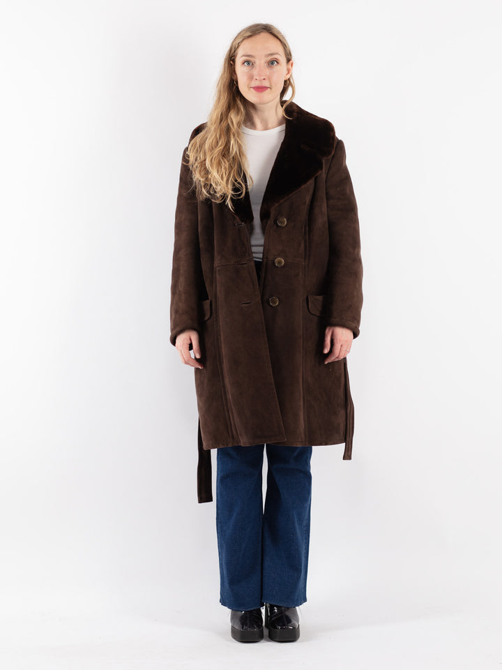 Vintage 70's Women Sheepskin Shearling Coat in Brown