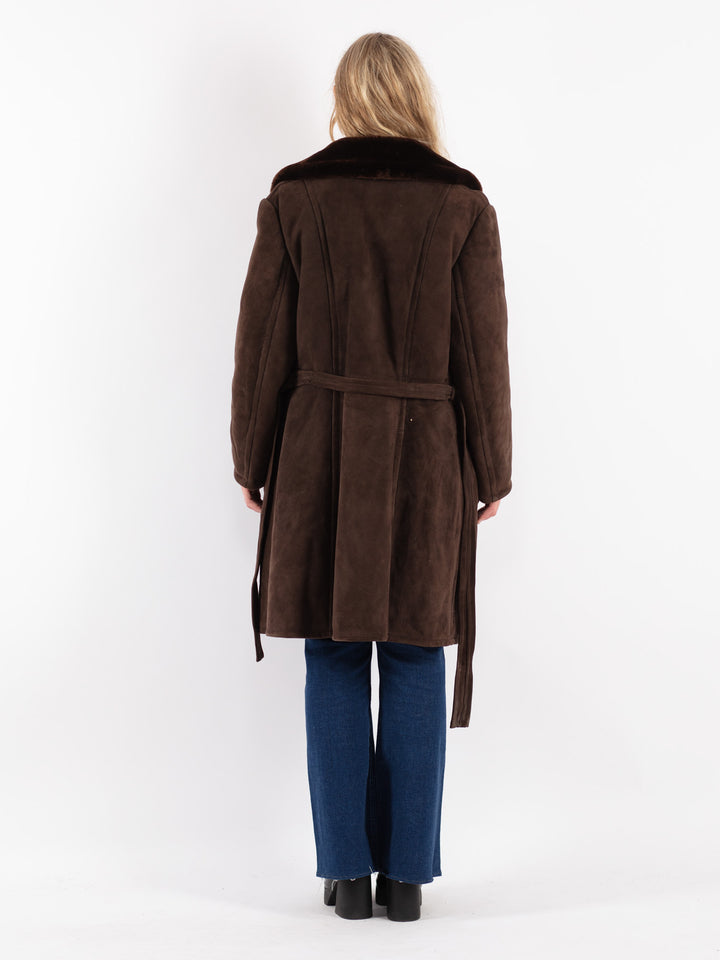 Vintage 70's Women Sheepskin Shearling Coat in Brown