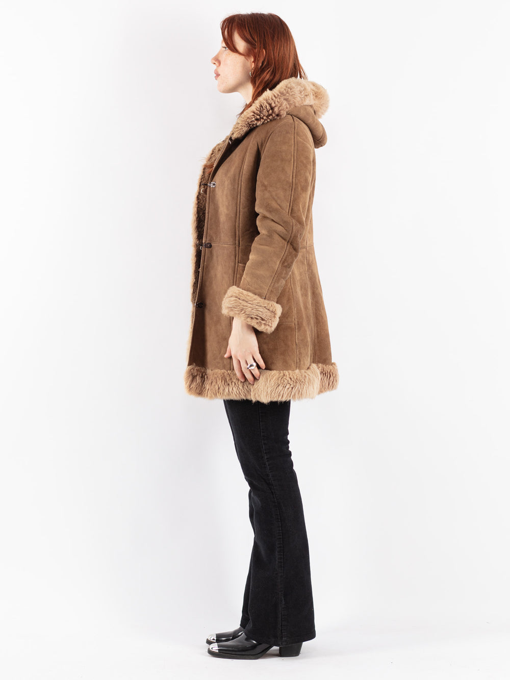 Vintage 70's Women Sheepskin Coat in Beige