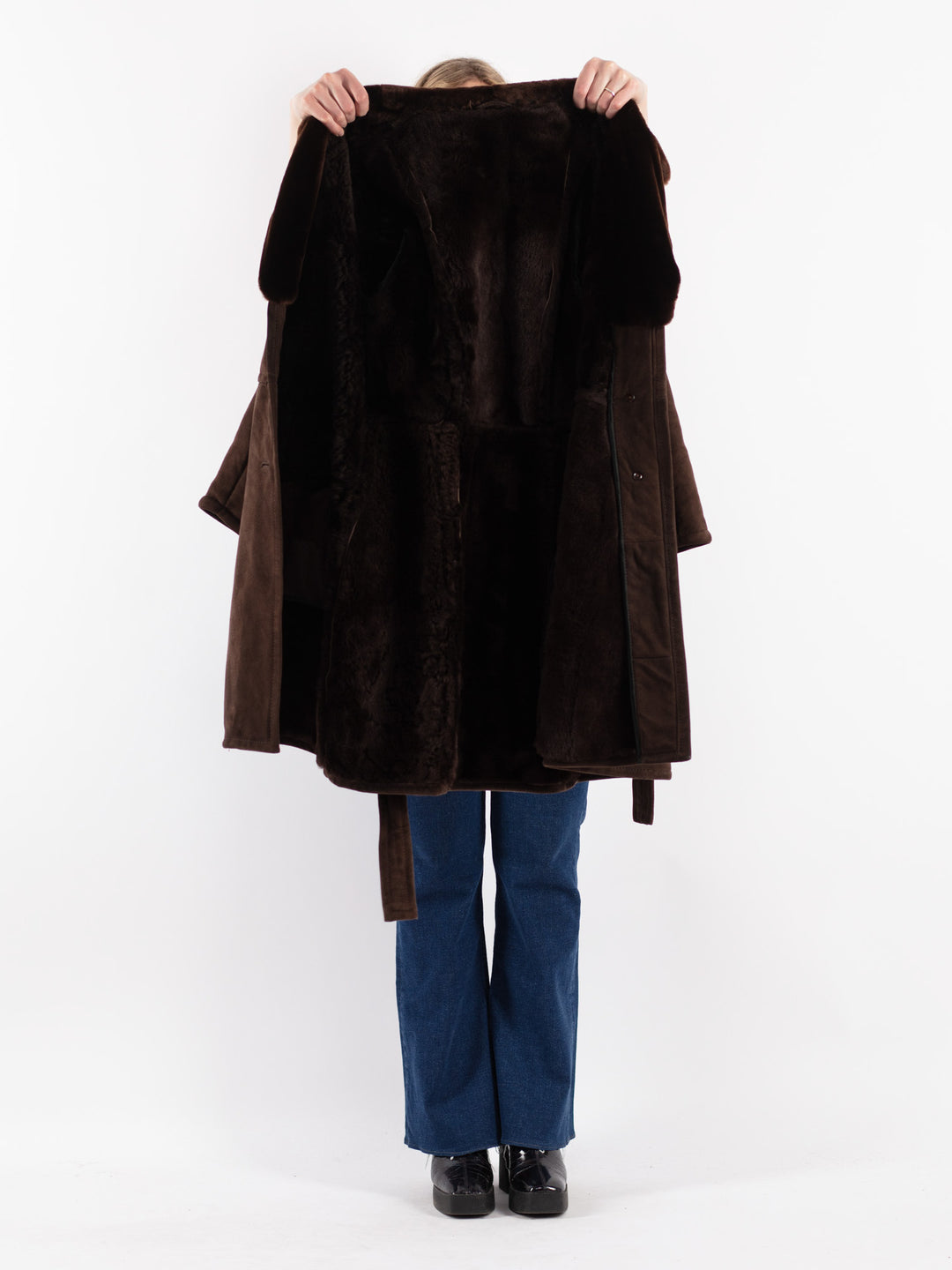 Vintage 70's Women Sheepskin Shearling Coat in Brown